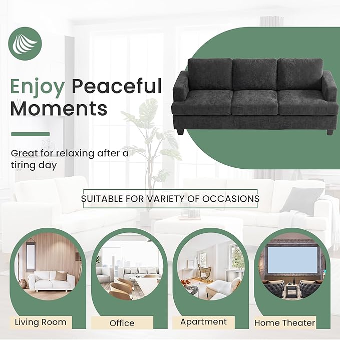 YOUDENOVA 2 Piece Set Comfy Sofa Couch, 2 3-Seater Sofa with Deep Seats, Modern Sleeper Couch for Living Room, Dark Grey Chenille