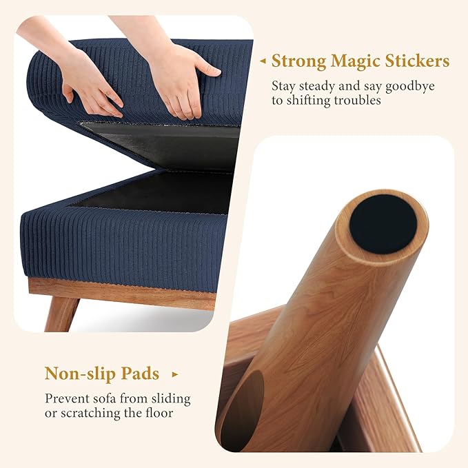 Vesgantti Large Ottoman for Modular Sofa, 29.5" Corduroy Ottoman with Spring Cushion, Rectangle Foot Rest for Couch, Entrance Footstool with Wood Legs, Footstool for Living Room, Bedroom, Dark Blue