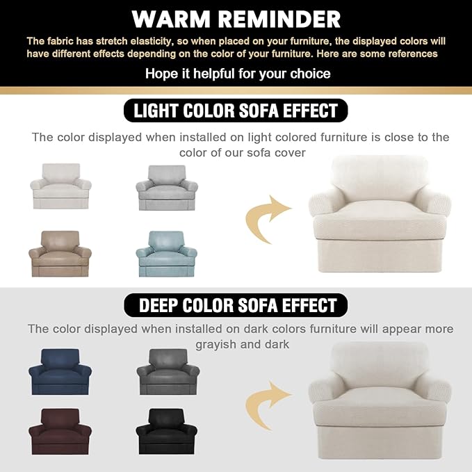 PrinceDeco 2 Pieces Armchair Slipcover Stretch Couch Covers for T Cushion Chair Slipcovers Soft Arm Chiar Cover Furniture Covers with 1 Individual T Shape Seat Covers Width Up to 40", Ivory