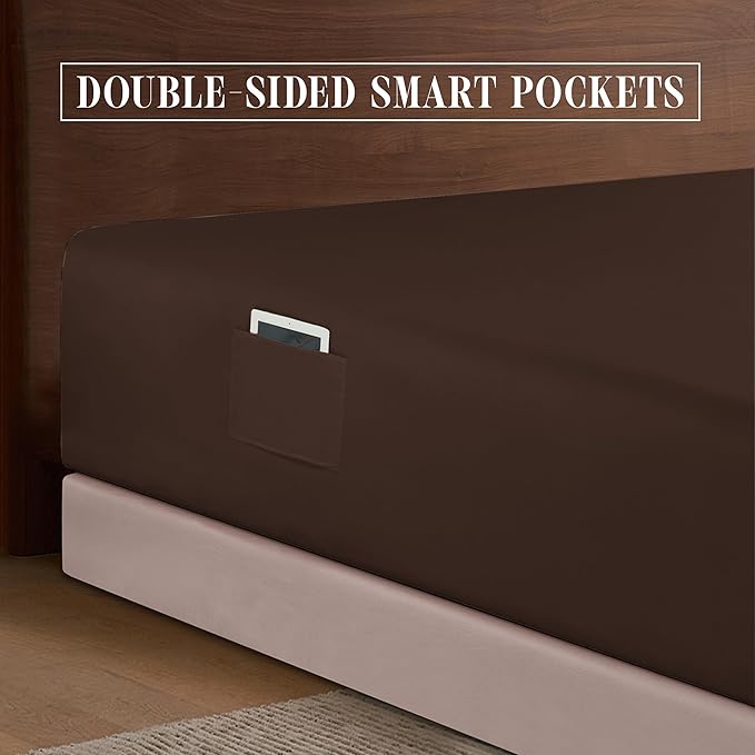 Elegant Comfort 1500 Premium Hotel Quality 18-24 Inches Deep - Extra Deep Pocket Single Fitted Sheet for High Mattress, Luxury and Softest, Smart Pocket - Wrinkle Free, Queen, Chocolate Brown