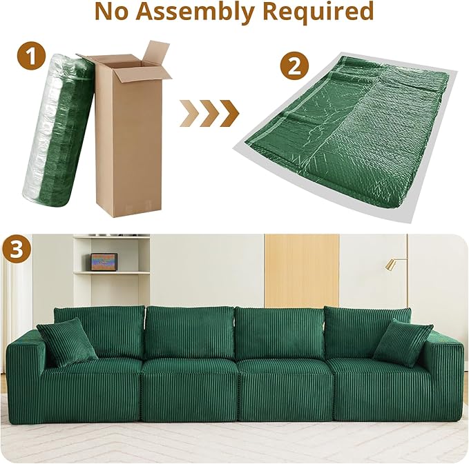 Sectional Cloud Boneless Couch 137" Modern Comfy Linear Straight No Assembly Required Convertible Compression Sleeper Modular Sofa with Corduroy Fabric 4 Deep Seat Single for Living Room