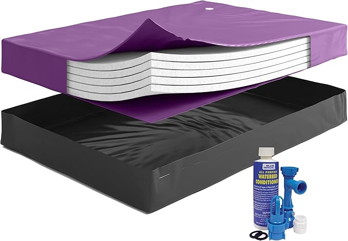 WAVELESS 95%, California King Size, Waterbed Hardside Mattress Bundle, Includes Fill & Drain Kit, 8oz. Water Conditioner and Stand-Up Liner, Heavy Duty Vinyl, 72"W x 84"L x 9"H, Frame NOT Included