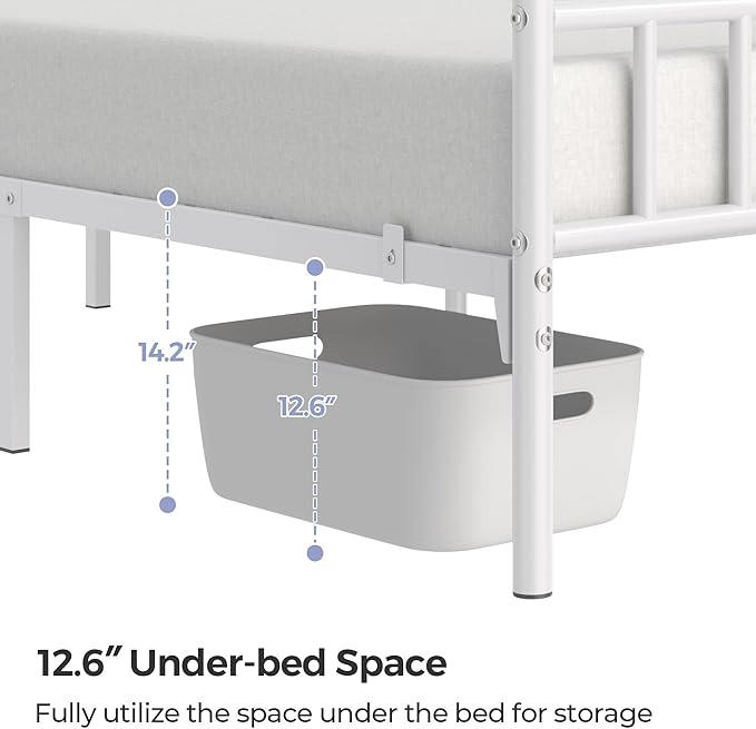 Yaheetech 14 Inch Full Size Bed Frame Metal Platform Bed with Spindle Headboard Footboard/Mattress Foundation/No Box Spring Needed/Underbed Storage Space/Steel Slat Support/Easy Set up, White