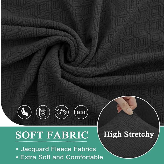 Waterproof Reclining Sectional Couch Covers Washable L Shaped Couch Cover for Sectionals Recliner Sofa Covers Stretch Corner Recliner Slipcovers for Dogs (Additional Seat Cover, Black)