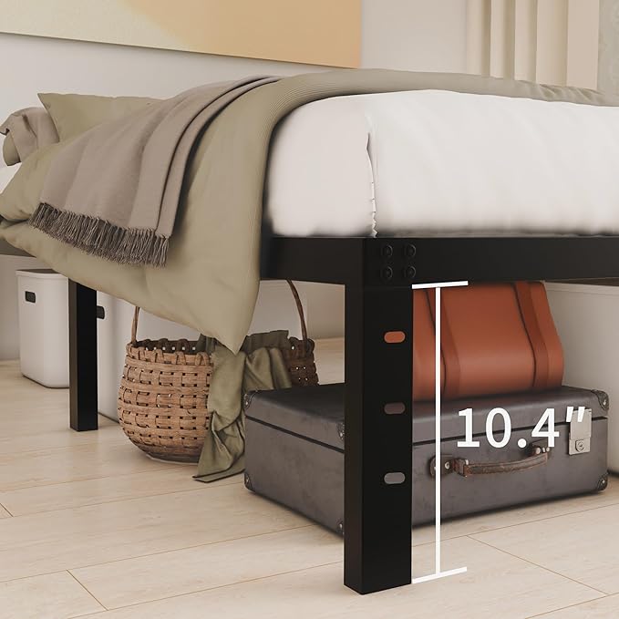 HOBINCHE 12 Inch Queen Size Bed Frame - No Box Spring Needed Heavy Duty Metal Platform Mattress Foundation with Steel Slats, Non-Slip Noise Free Easy Assembly Black Bedframes