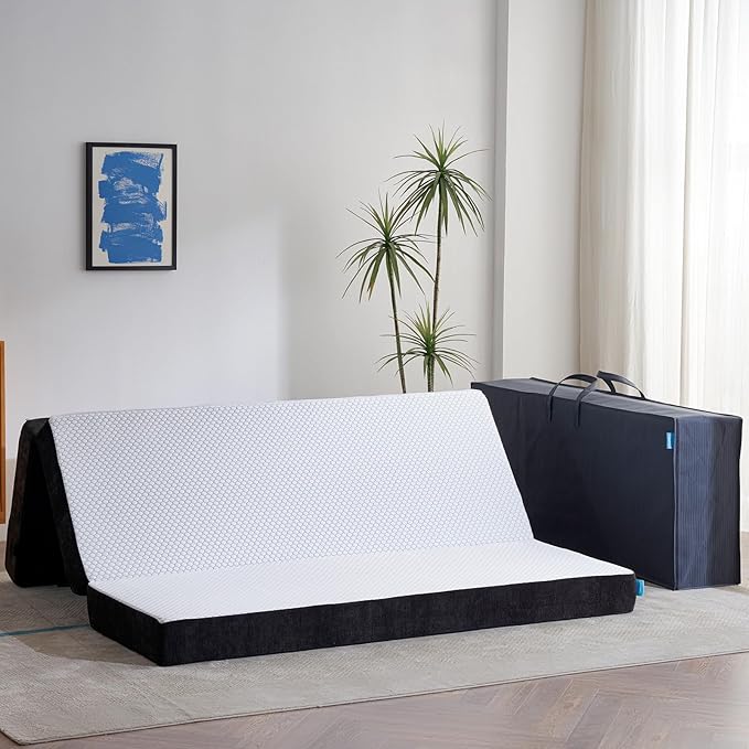 Odorless Foldable Mattress King Size 80" x 76" x 6", 6 Inch Medium Firm Folding Foam Mattress with Storage Bag, Fiberglass Free Trifold Memory Foam Mattress for RV, Guest Bed