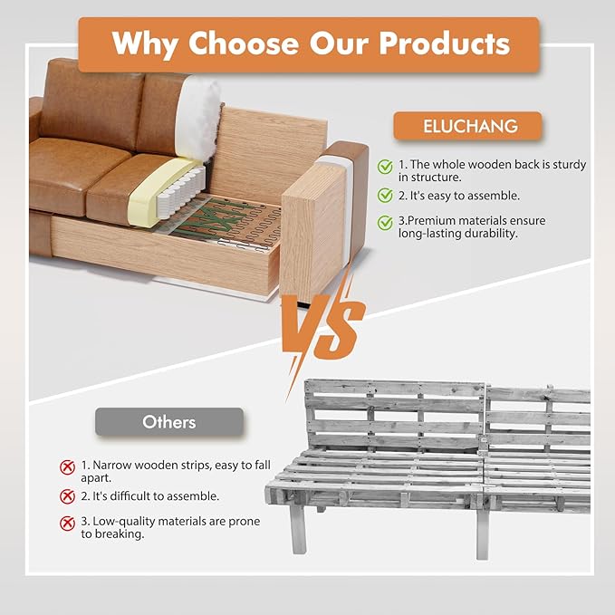 ELUCHANG 85" Luxury 3 Seater Sofa Couch for Living Room, Modern Upholstered Faux Leather Sofas Couches with Extra Deep Seats&Removable Cover, Comfy Sofa Couch for Apartment, Lounge, Brown, 2PCS