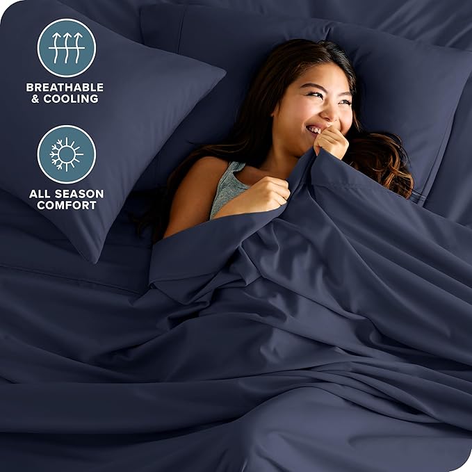 Bare Home King Sheet Set - 1800 Ultra-Soft Microfiber King Bed Sheets - Double Brushed - Deep Pockets - Easy Fit - 4 Piece Set - Bedding Sheets & Pillowcases (King, Midnight Blue)