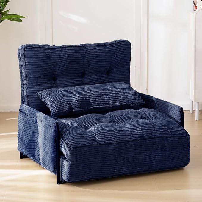 MAXYOYO Adjustable Floor Sofa Couch with Pillow, Multi-Functional Bean Bag Bed, 5-Position Foldable Lazy Sofa Sleeper Bed with Armrest, Versatile Floor Seating for Reading Gaming, Navy, Single