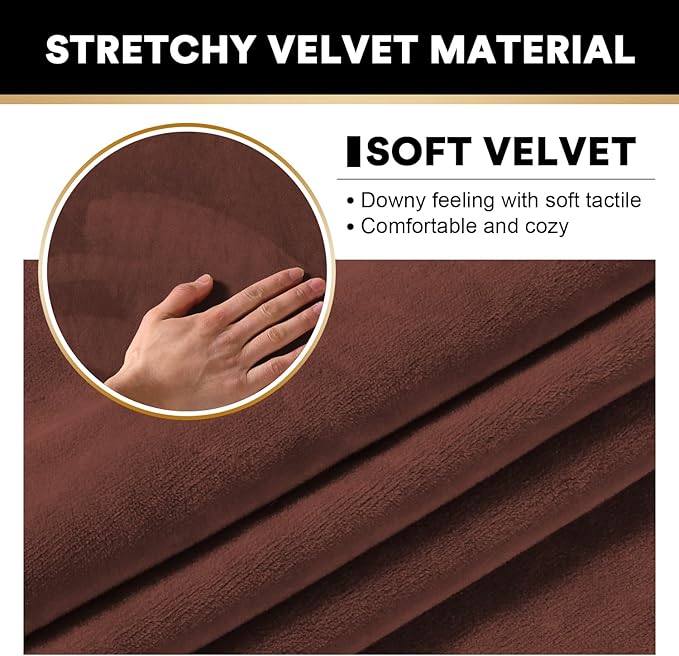 PrinceDeco Velvet Couch Covers for Sofa Soft 4 Pieces Couch Covers for 3 Cushion Couch Sofa Pet Friendly Furniture Protector with Non Slip Elastic Bottom Width Up to 97 Inch (Large Sofas, Burnt Brick)