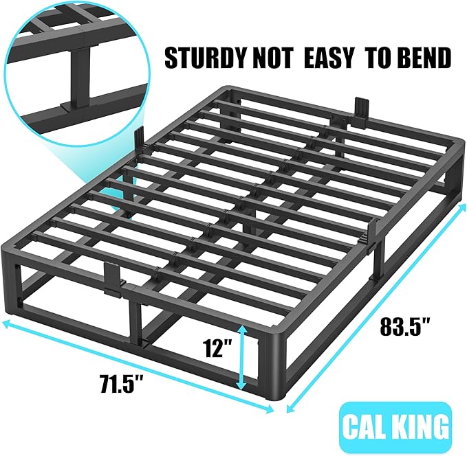Firpeesy Upgrade Anti Bending and Round Corner Legs 12 inch California King Bed Frame 3500 LBS Heavy Steel Slats Support Platform Metal Bed Frame No Box Spring Needed Platform Noise Free Easy Assembly