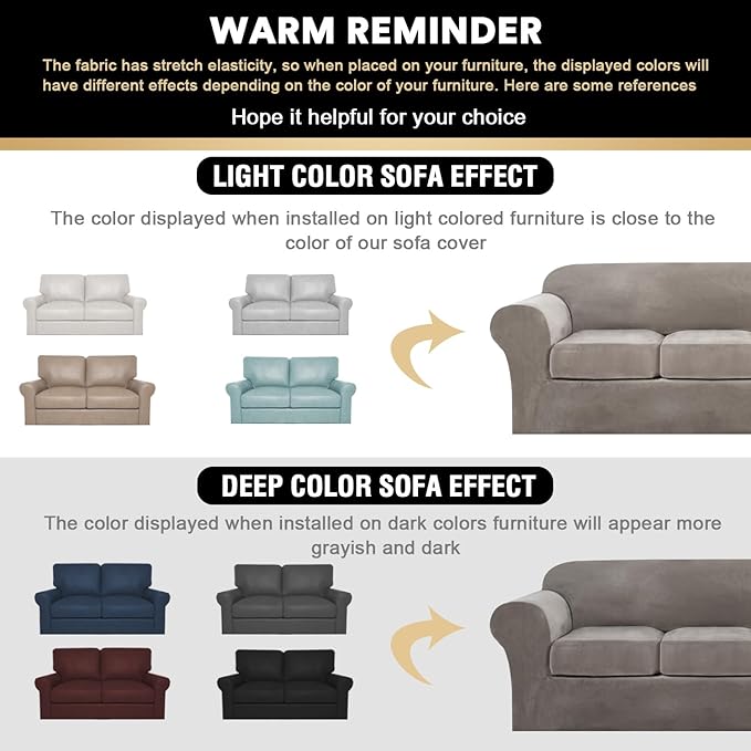 PrinceDeco Velvet Couch Cover Loveseat Covers for 2 Cushion Couch 3 Piece Sofa Covers for Dogs Washable Loveseat Covers Width Up to 72 Inch No Slip Stretch Sofa Slipcover(Medium, Taupe)