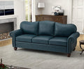 HULALA Home 81'' Genuine Leather Sofa with Nailhead Trim and Rolled Armrests, Mid-Century Modern Living Room 3-Seater Couch, Turquoise Couch with Removable Cushion for Bedroom Apartment