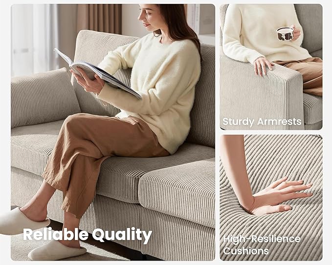 CHIC HOUSE Modular Sectional Sofa with Storage Ottomans, Corduroy Cloud Couch for Small Spaces & Apartments, Reconfigurable L/U Shaped Convertible Corner Sofa, Beige, 4 Seater Sectional