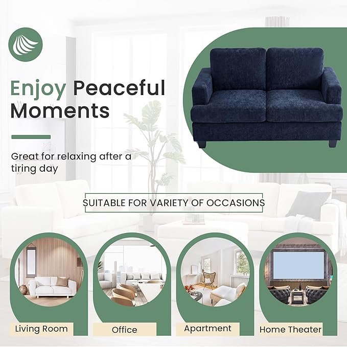 YOUDENOVA Sofa, 63” Comfy Loveseat Sofa with Deep Seats, Couch for Living Room, Modern Sleeper Couch, Navy Chenille