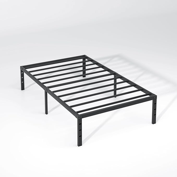 NEW JETO Metal Bed Frame,Twin Size Bed Frame with Storage Space,Heavy Duty Sturdy Mattress Foundation,Easy Assembly,No Box Spring Needed, Black,18 Inch,Twin