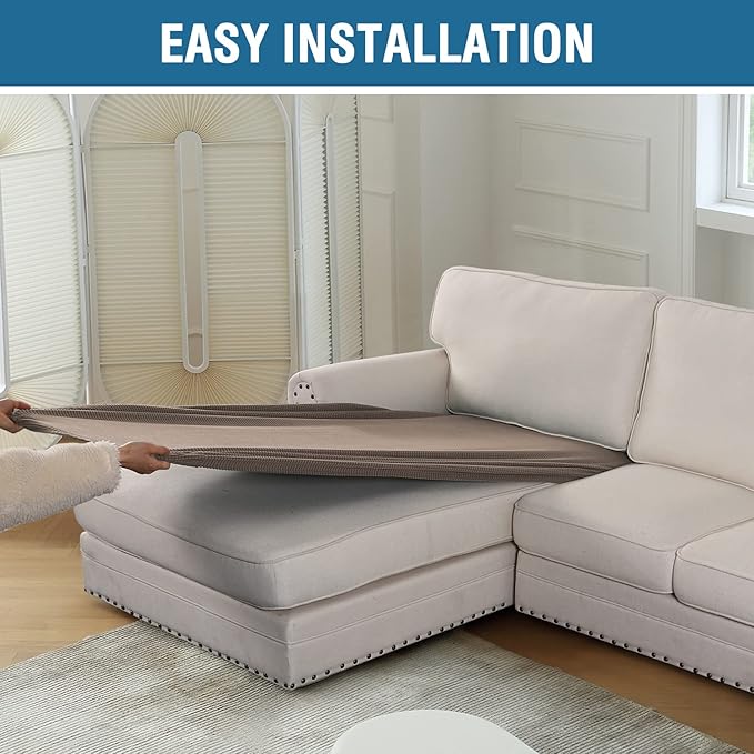 H.VERSAILTEX Sectional Couch Covers 1 Piece Chaise Slipcover L Shape Separate Cushion Couch Cover for Both Left/Right Sectional Couch (Seat Only: 1 Chaises, Sand)
