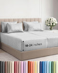 Extra Deep Split King Sheet Set - 7 Piece Breathable and Cooling Sheets - Hotel Luxury Bedding for Women, Men, Kids & Teens - Secure Fit - Soft and Wrinkle Free with Extra Deep Pockets - Grey Stripes