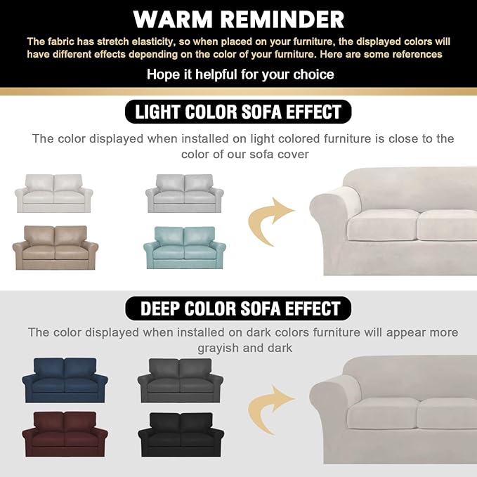 PrinceDeco Couch Cover Velvet Plush Sofa Covers for 2 Cushion Couch Width Up to 90 Inch Washable Furniture Protector Pet Friendly No Slip Sofa Slipcover(Medium-Large, Oatmeal)