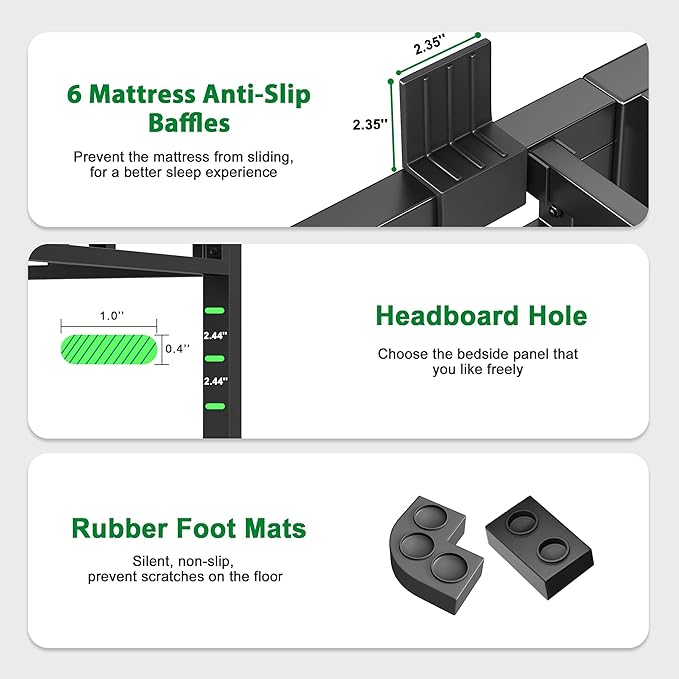 ROIL 22 Inch King Size Bed Frame, Metal Bed Frame & Box Spring 2 in 1 Platform with Round Corner Legs, 4000LBS Double Layer Bed Frame with Headboard Holes Mattress Baffles, Noise-Free Easy Assembly
