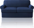 PrinceDeco T Cushion Loveseat Slipcover 3 Pieces Sofa Covers for T Cushion Sofa Stretch Slip Covers for 2 Cushion Couch with 2 Individual T Shape Seat Covers Width Up to 76"- Washable, Navy