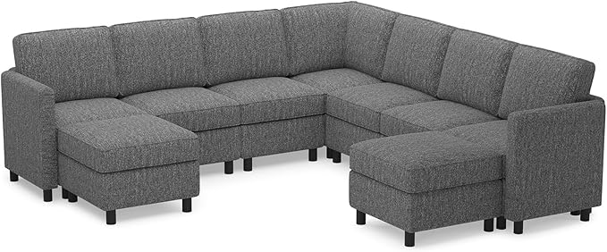 Belffin 107.1" 9 Seats Modular Sectional Sofa U Shaped Couch Big Corner Washable Sectional Couches for Living Room Comfy Couches with Storage Seat Couch Sofas with Chaise,Grey