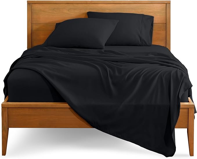 Bare Home Split King Sheet Set - 1800 Ultra-Soft Microfiber Bed Sheets - Double Brushed - Deep Pockets - Easy Fit - 5 Piece Set - Bedding Sheets & Pillowcases (Split King, Black)