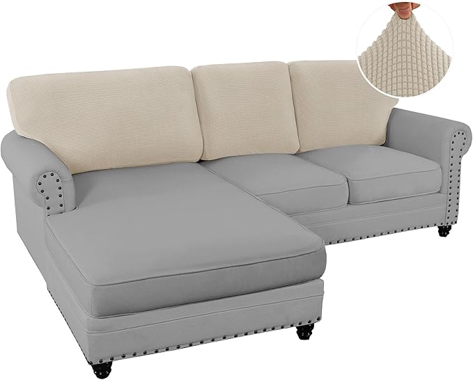 H.VERSAILTEX Backrest Cushion Covers Sectional Couch Back Cushion Covers for Sectional Sofa Set for Both Left/Right Couch (Back Only: 1 Chaise + 2 Sofa, Island Fossi)