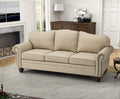 HULALA Home 81'' Genuine Leather Sofa with Nailhead Trim and Rolled Armrests, Mid-Century Modern Living Room 3-Seater Couch, Beige Couch with Removable Cushion for Bedroom Apartment