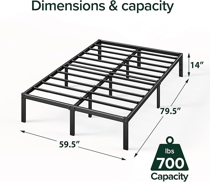 Zinus 14 Inch Elias Metal Platform Bed Frame, Steel Support, No Box Spring Needed, Easy Assembly, Queen