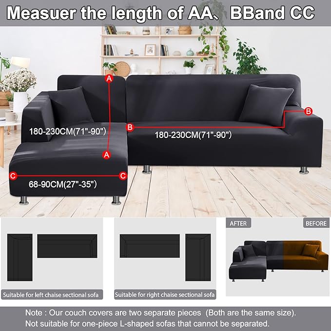 NAISI Couch Cover L Shape 2 Pieces Sofa Cover Soft Stretch Slipcovers with 2pcs Pillowcases Furniture Protector Sectional Couch Covers 3 Seater + 3 Seater(Dark Grey)