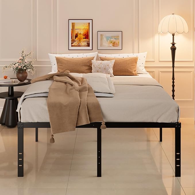 Maenizi 20 Inch Queen Bed Frame No Box Spring Needed, Heavy Duty Metal Queen Platform Bed Frame Support Up to 3000 lbs, Easy Assembly, Noise Free, Black