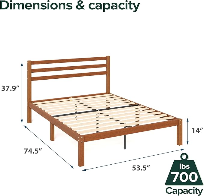 Zinus Leah Bamboo Platform Bed Frame with Headboard, No Box Spring Needed, Wood Slat Support, Easy Assembly, Full