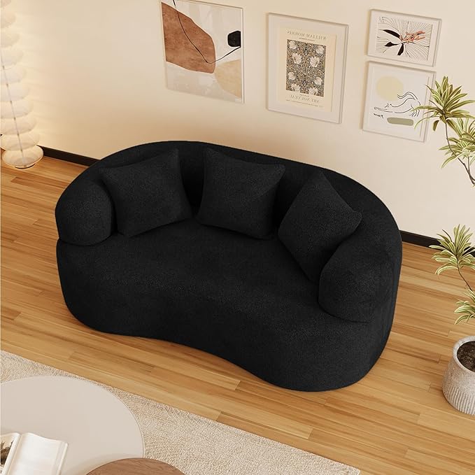 69" Curved Loveseat Sofa for Living Room, Modern Chenille Love Seat Cloud Couch, Luxury Plush Extra Deep Oversized Sofa for Small Spaces, Bedroom, Apartment‌, No Assembly Required, Black