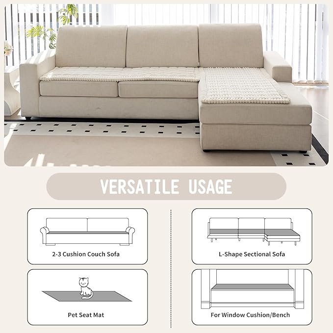 Sofa Couch Cover, Sofa Covers for Dogs Washable, Non-Slip Striped Sofa Slipcovers for Sectional Sofa, Sofa Cover Furniture Protector for L Shaped(Beige White, 27.6"x 27.6")