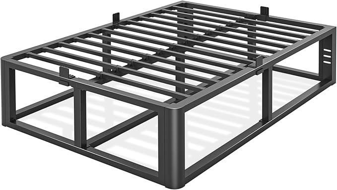Firpeesy Metal Heavy Duty 18 inch Full Bed Frame with Rounded Corner and Headboard Hole Mattress Retainers 3500 LBS No Box Spring Needed Platform Noise Free Easy Assembly
