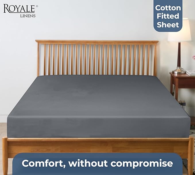 Royale Linens 100% Organic Cotton Fitted Sheet - Percale Weave - Super Soft Deep Pocket Bottom Sheets - Grey Elastic Sheet Twin XL Size - Twin XL Fitted Sheets Only - (39"x80"+15", Grey)