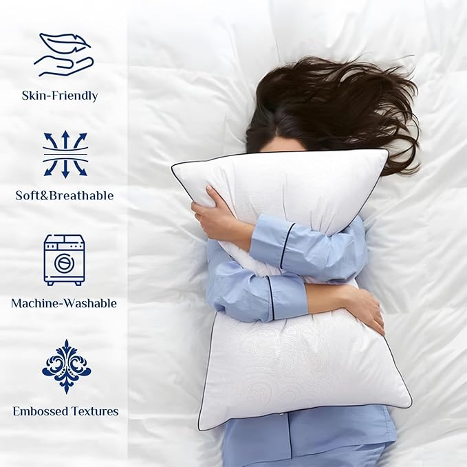 JOLLYVOGUE Pillows Queen Size Set of 2 for Sleeping, Soft and Supportive Bed Pillow with Down Alternative Filling for Side and Back Sleepers, Hotel Collection