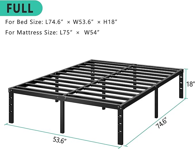 Metal Platform Bed Frame 16 Inch Tall,No Box Spring Needed,Full Size Bed with Heavy Duty Strong Support Slats,Easy to Assemble,Black