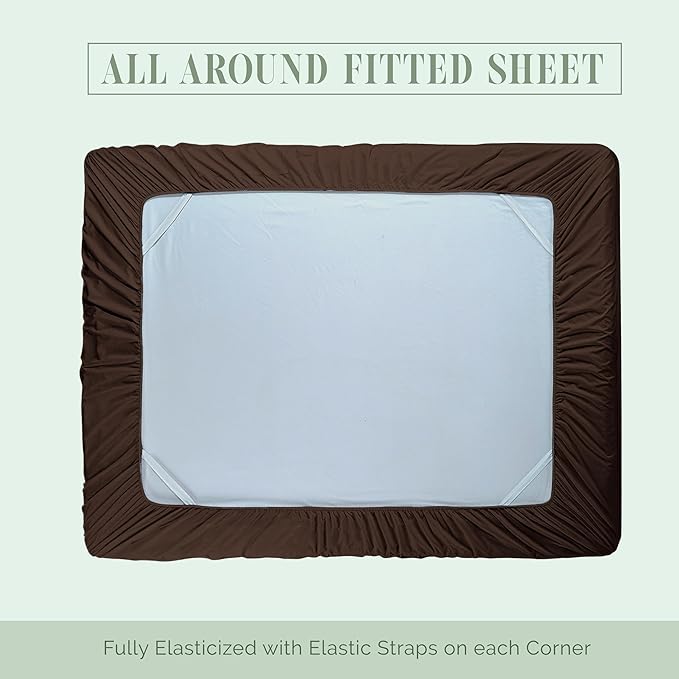 Elegant Comfort 1500 Premium Hotel Quality 18-24 Inches Deep - Extra Deep Pocket Single Fitted Sheet for High Mattress, Luxury and Softest, Smart Pocket - Wrinkle Free, Full, Chocolate Brown
