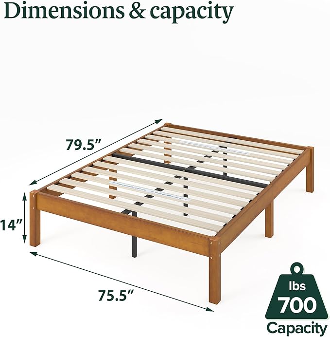 Zinus Ellie 14 Inch King Bamboo Platform Bed Frame, Wood Slat Support, No Box Spring Needed, Easy Assembly, Brown