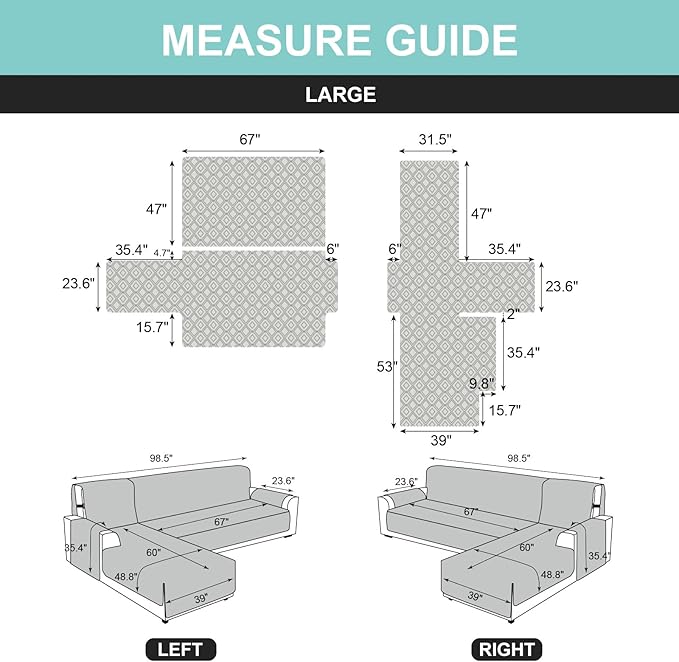 Genina Sectional Couch Covers for Dogs L Shaped Sofa Covers Chaise Lounge Cover Reversible Couch Covers for Sectional Sofa L Shape Furniture Protectors Cover for Pets, Kids (Brown, Large)