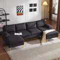 Karl home Convertible Sectional Sofa 110" U-Shape Sofa Couch 4-Seat Couch with Chaise Fabric Upholstered for Living Room, Apartment, Office, Black