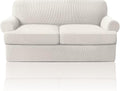 PrinceDeco T Cushion Loveseat Slipcover 3 Pieces Sofa Covers for T Cushion Sofa Stretch Slip Covers for 2 Cushion Couch with 2 Individual T Shape Seat Covers Width Up to 76"- Washable, Ivory