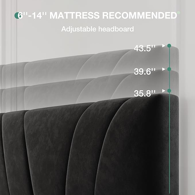 Novilla King Bed Frame and Headboard, King Bed Frame, Velvet Upholstered Bed Frames, No Box Spring Needed, Heavy Duty Feet, Easy Assembly, Black Velvet
