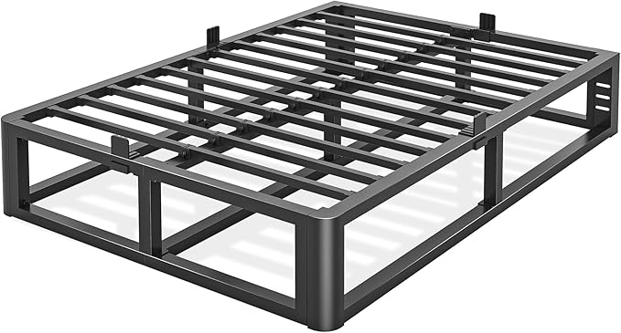 Firpeesy Metal Heavy Duty 14 inch Full Bed Frame with Rounded Corner and Headboard Hole Mattress Retainers 3500 LBS No Box Spring Needed Platform Noise Free Easy Assembly