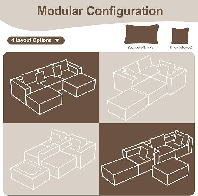 110" Corduroy Boneless Modular Sectional Sofa, Cloud Couch with Memory Foam Deep Seats, U-Shaped Couches for Living Room, Bedroom and Apartment, No Assembly Required, Beige