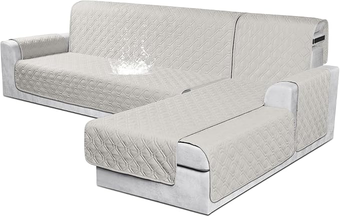VANSOFY Sectional Couch Covers 100% Waterproof L Shaped Sofa Slipcover 3pcs Reversible Chaise Lounge Cover for Sectional Sofa Furniture Protector Cover for Pets Dog Cat(Large, Beige)