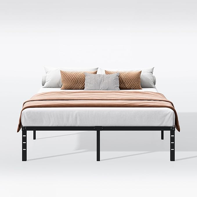 Hafenpo 16 Inch Queen Bed Frame - Sturdy Metal Platform Queen Size, No Box Spring Needed, Heavy Duty, Easy Assembly, Strong Bearing Capacity, Under Bed Storage, Black