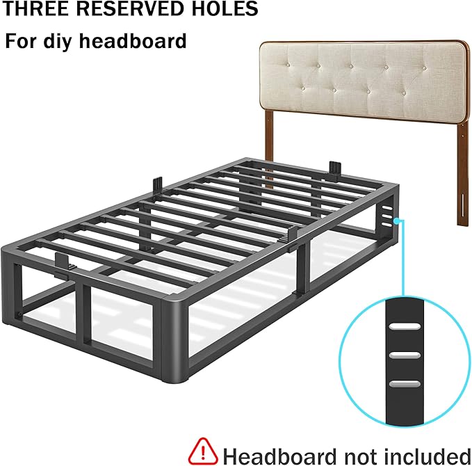 Firpeesy Metal Heavy Duty 14 inch Twin XL Bed Frame with Rounded Corner and Headboard Hole Mattress Retainers 3500 LBS No Box Spring Needed Platform Noise Free Easy Assembly